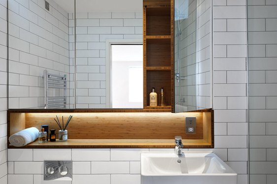 Beautiful Bamboo Bathroom Cabinets with mirror doors & LED lighting